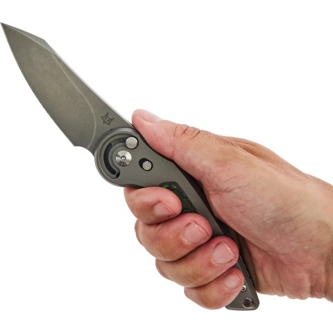 Нож Fox Jupiter Black Blade Titanium, Bead blasted Titanium + Jungle Wear carbon fiber i ц:gray/green