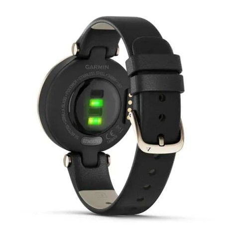 Смарт-годинник Garmin Lily Classic з кремово-золотистим безелем, чорним корпусом та італійським шкіряним ремінцем
