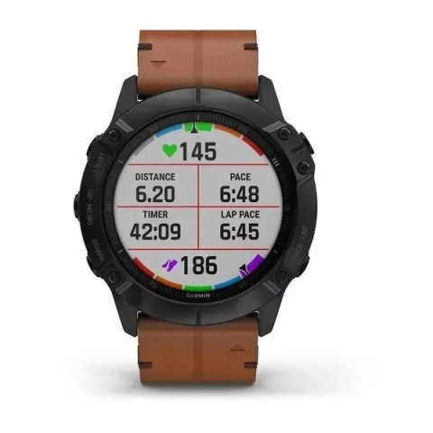 Смарт-годинник Garmin fenix 6X Sapphire Edition чорний DLC з каштановим шкіряним ремінцем