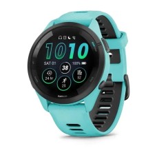Смарт-годинник Garmin Forerunner 265 з чорним безелем, корпусом кольору аква та аква/чорним силіконовим ремінцем