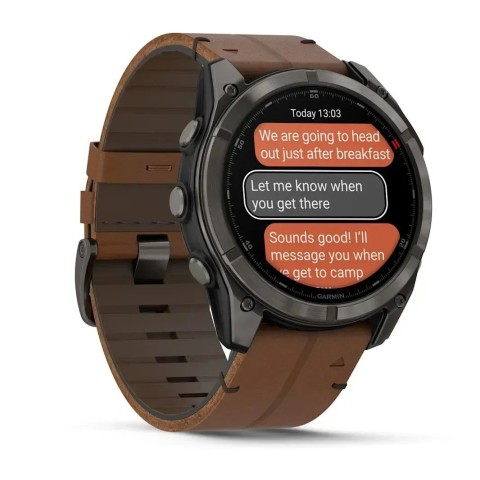 Смарт-часы Garmin fenix 8 Pro AMOLED (51 мм) Sapphire карбоново-серый DLC титан с каштановым кожаным ремешком