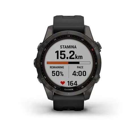 Смарт-годинник Garmin fenix 7S Sapphire Solar карбоново-сірий титановий DLC з чорним ремінцем