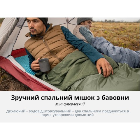 Спальник надлегкий Naturehike Summer LW180 NH21MSD09 лівий, (15°C), p-p XL, зелений