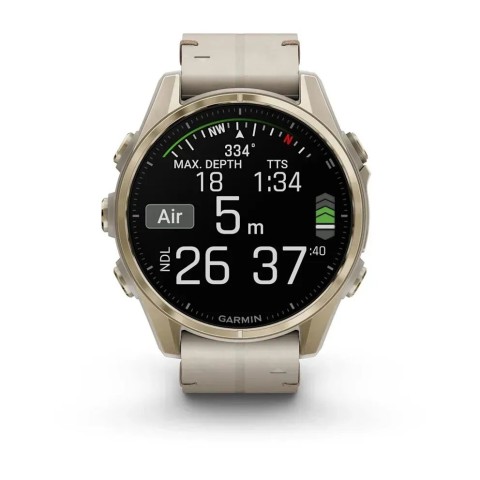 Смарт-часы Garmin fenix 8 AMOLED (43 мм) Sapphire золотистий/известняково-серый кожаный ремешок эксклюзив