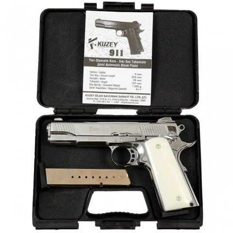 Стартовий пістолет KUZEY 911#3 Shiny Chrome Plating/White Grips