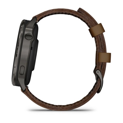 Спортивний годинник Garmin Venu 4 45 мм Slate Black із чорним силіконовим та Brown коричневим шкіряним ремінцями 010-03014-03