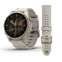 Спортивний годинник Garmin Fenix 8 Amoled 43мм Sapphire Soft Gold з піщаним шкіряним ремінцем 010-02903-40