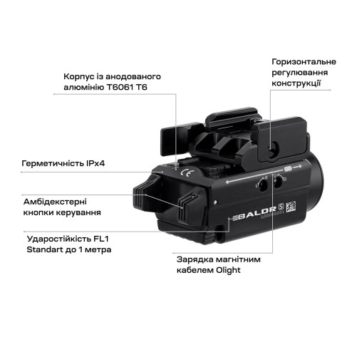 Фонарь с ЛЦУ Olight Baldr S Green Laser Black