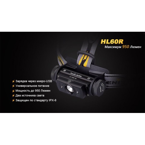Ліхтар налобний Fenix HL60R Cree XM-L2 U2 Neutral White LED