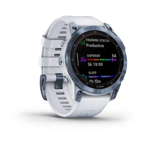 Смарт-часы Garmin fenix 7 Sapphire Solar минерально-синие титановые DLC с ремешком цвета белого камня