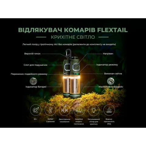 Фумігатор-ліхтар кемпінговий Flextail Tiny Repel S, зелений