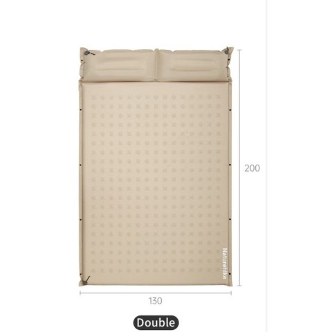 Матрац туристичний із подушкою, самонадувний двомісний Naturehike CNK2550WS025, вологостійкий, 200х130х3 см, бежевий