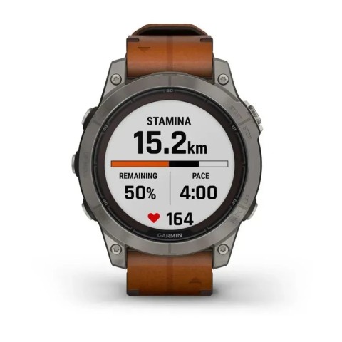 Смарт-годинник Garmin fenix 7 Pro Sapphire Solar Edition титановий з каштановим шкіряним ремінцем