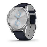 Смарт-годинник Garmin vivomove Luxe зі сріблястим корпусом та темно-синім ремінцем