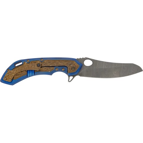 Нож Olamic Wayfarer 247 Damasteel Mouflon blade. FS/Molten ц:blue/bronze
