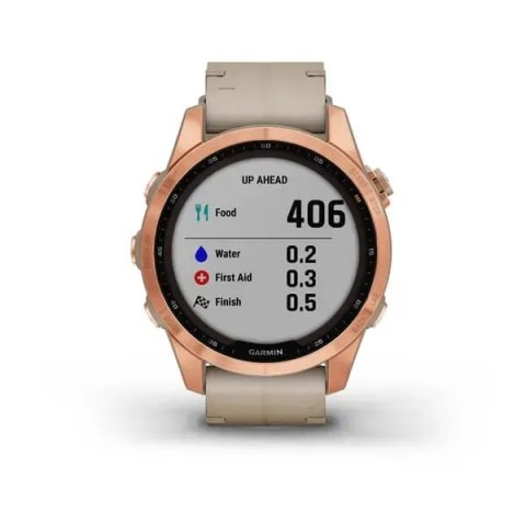 Смарт-часы Garmin fenix 7S Sapphire Solar розово-золотистые титановые с кожаным ремешком цвета известняка