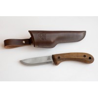 BSH 2 Ніж Bushcraft із вуглецевої сталі з горіховою ручкою зі шкіряною оболонкою