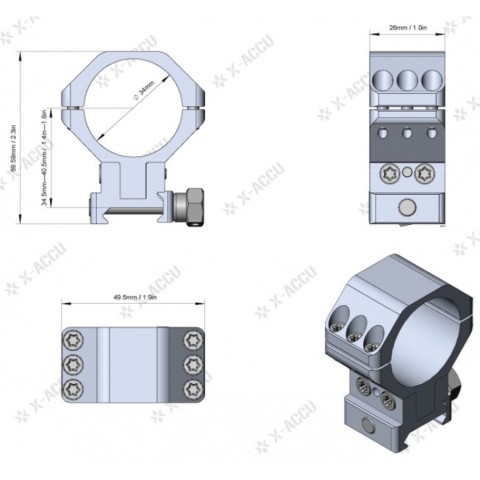 Кільця Vector Optics X-Aссu 34 мм на Вівер/Пікатіні з регульованою висотою 34,5-40,5 мм