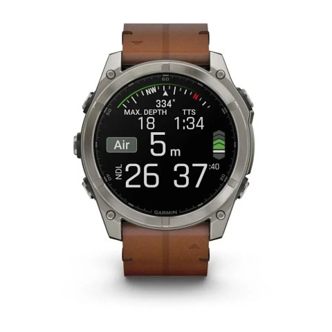 Смарт-часы Garmin fenix 8 AMOLED (51 мм) Sapphire титановый с каштановым кожаным ремешком