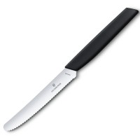 Кухонний ніж Victorinox Swiss Modern Tomato&Sausage 11см закругл.нос, хвил. з черн. ручкою