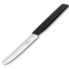 Кухонний ніж Victorinox Swiss Modern Tomato&Sausage 11см закругл.нос, хвил. з черн. ручкою
