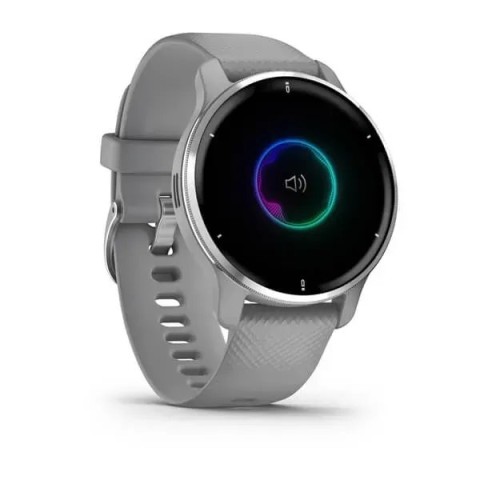 Смарт-годинник Garmin Venu 2 Plus сірий зі сріблястим безелем і силіконовим ремінцем