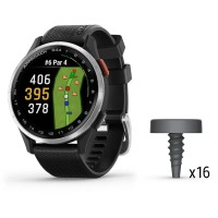 Смарт-часы Garmin Approach S44 с серебристым алюминиевым безелем и черным ремешком + датчики для гольфа Approach CT1