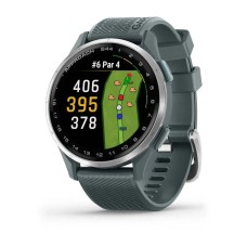Смарт-годинник Garmin Approach S44 зі сріблястим алюмінієвим безелем та сірим ремінцем
