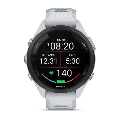 Смарт-годинник Garmin Forerunner 265s з чорним безелем, білим корпусом та білим/неотропік силіконовим ремінцем