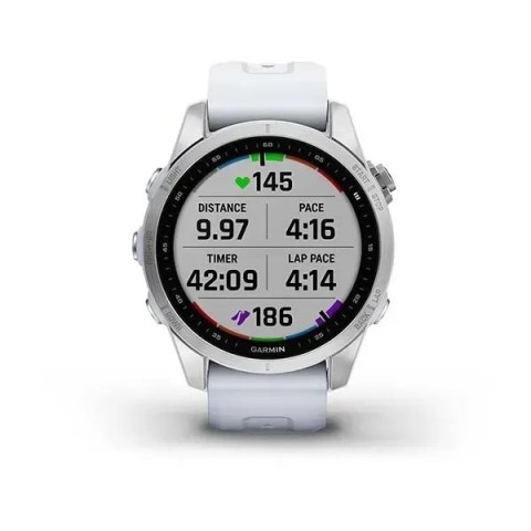 Смарт-годинник Garmin fenix 7S сріблястий з ремінцем кольору білого каменю