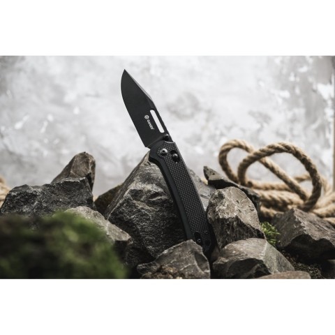 Ніж складаний туристичний Ganzo G768PT (8.8 см) D2 / G10 чорний, чорний клинок