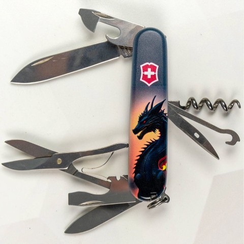 Ніж Victorinox Climber Zodiac 91мм,14функ ,Дракон в променях сонця