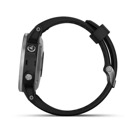 Смарт-часы Garmin fenix 5S Plus серебристо-черные с черным ремешком