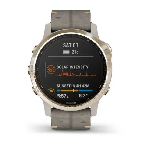 Смарт-часы Garmin fenix 6S Pro Solar Edition светло-золотистые с серым замшевым ремешком