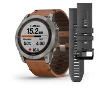 Смарт-часы Garmin fenix 7X Sapphire Solar титановые с каштановым кожаным ремешком