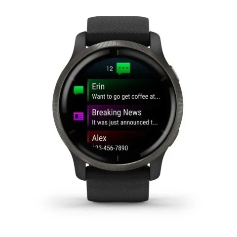 Смарт-часы Garmin Venu 2 черные с черным безелем и кожаным ремешком