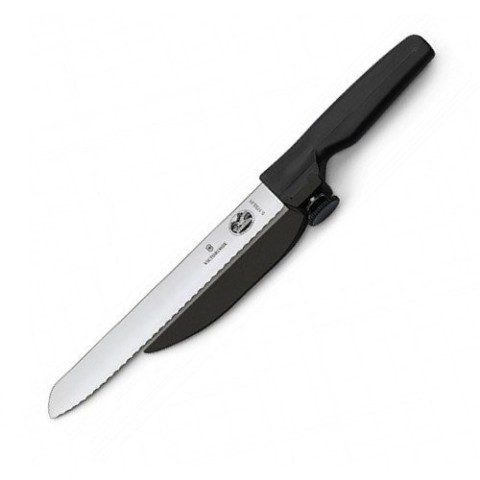 Кухонний ніж Victorinox DUX лезо 21см хвил. з направляючою з чорн. ручкою