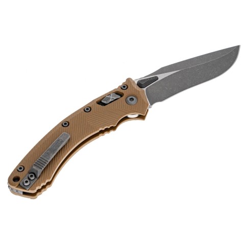 Нож Microtech Amphibian Ram-Lock, клинок Apoc Fluted, рукоять tan G10