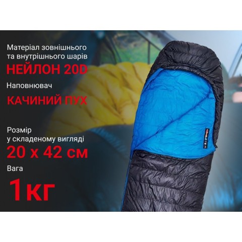 Спальник з натуральним пухом Naturehike CW700 CNK2450WS048, p-р M, чорно-блакитний