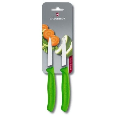 Кухонний ніж Victorinox SwissClassic Paring лезо 8см з зел. ручкою 2шт (блістер)