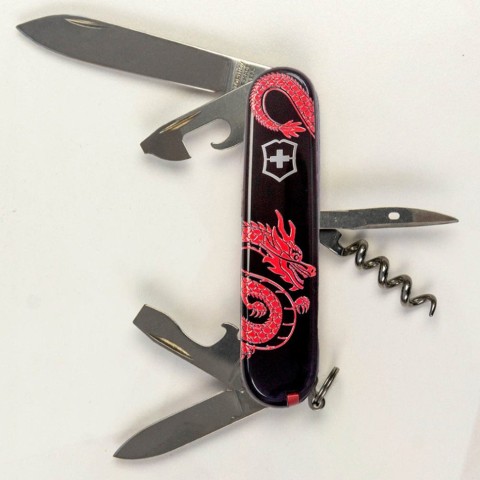 Ніж Victorinox Spartan Zodiac 91мм,12функ,чорн ,Червоний дракон