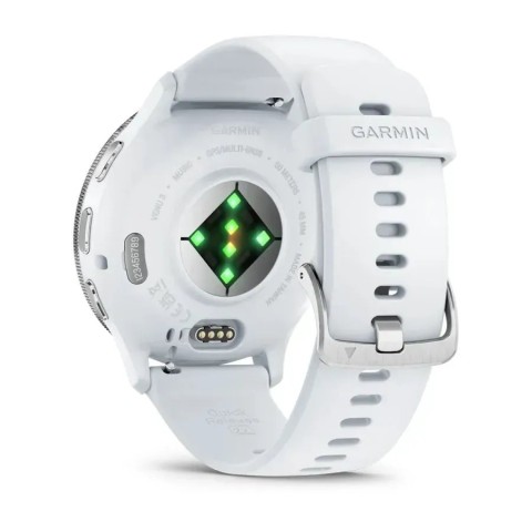 Смарт-годинник Garmin Venu 3 білий зі сріблястим сталевим безелем і силіконовим ремінцем