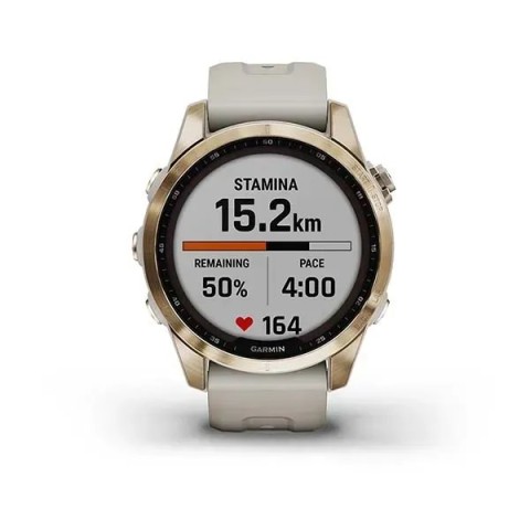 Смарт-годинник Garmin fenix 7S Sapphire Solar кремово-золотистий титановий зі світло-пісочним ремінцем