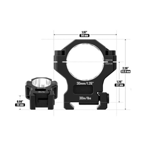 Кільця Discovery 7075AL For Picatinny 30mm 1.26in DGPR2-30-1.26-75 (M240504)