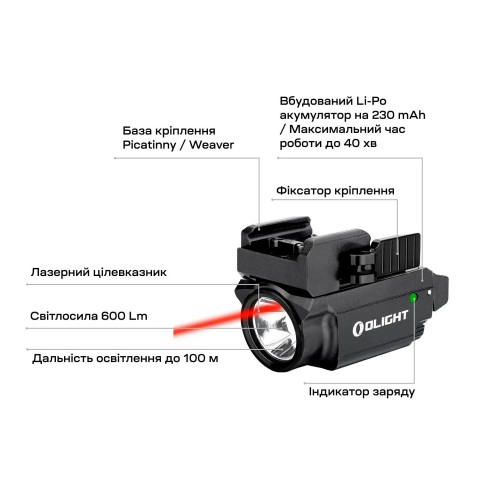 Ліхтар з ЛЦВ Olight Baldr Mini Red Laser Black