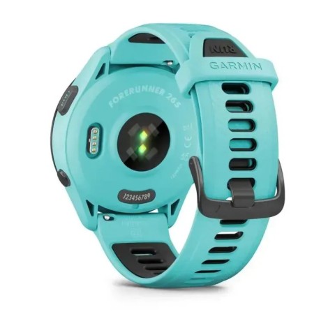 Смарт-годинник Garmin Forerunner 265 з чорним безелем, корпусом кольору аква та аква/чорним силіконовим ремінцем