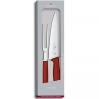Набір кухонний Victorinox SwissClassic Carving Set ніж+виделка з черв. ручкою у подар.упак.