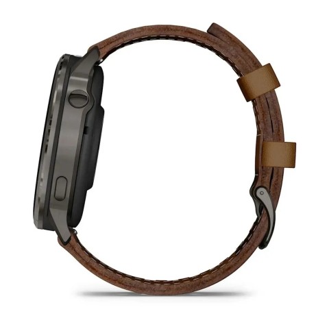 Смарт-годинник Garmin Venu 4 (45 мм) сланцевий з чорним силіконовим ремінцем та коричневим шкіряним