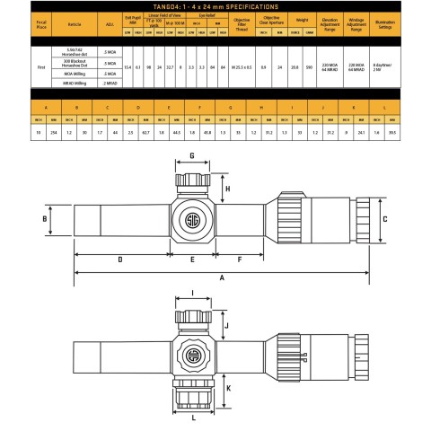 Прицел оптический Sig Optics TANGO4 1-4x24mm, 30mm, FFP, MRAD ILLUM RETICLE, 0.2 MRAD ADJ, GRAPHITE