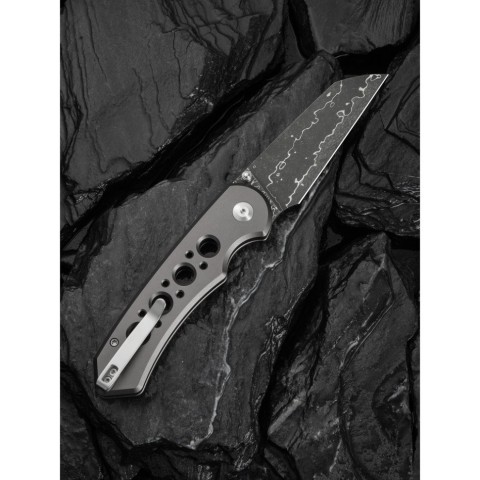 Ніж складаний туристичний Civivi Pragma Prime, (8.9 см) Damascus / Aluminum сірий